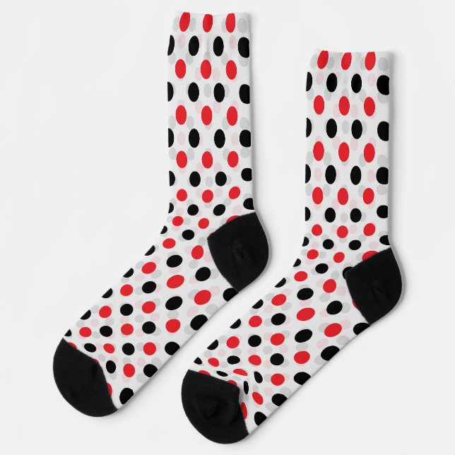 Red Black Polka Dots Textile Pattern Design Socks (Left)