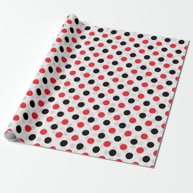 Red Black Polka Dots Textile Pattern Design Wrapping Paper (Unrolled)