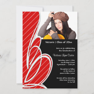 Red Black Polka Girls Photo Graduation Invitation