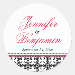 Red black preppy custom name wedding favour label