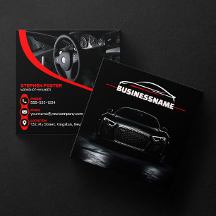 Red & Black Professional Automotive Car Detailing Square Business Card