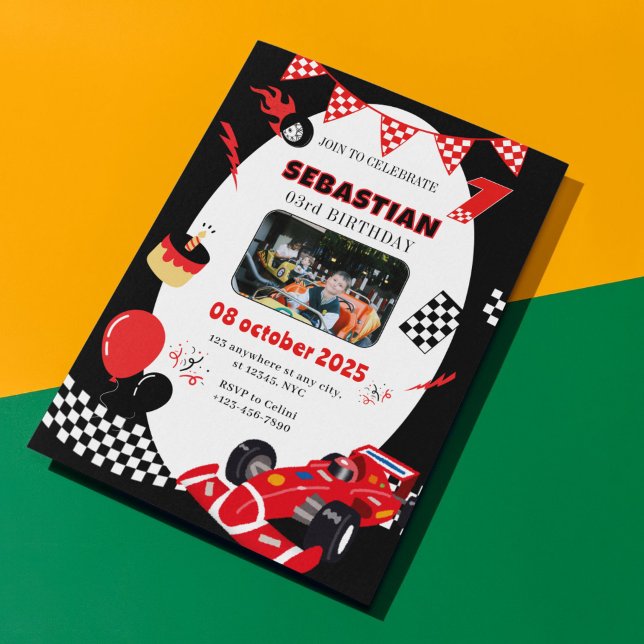 Red & Black Race Birthday Invitation- Custom Photo Invitation (Let’s make your child’s birthday race-tastic! 🚗💨)
