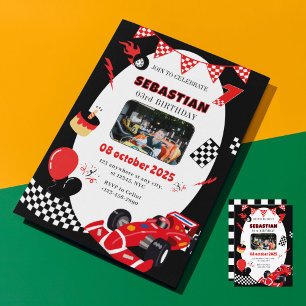 Red & Black Race Birthday Invitation- Custom Photo Invitation