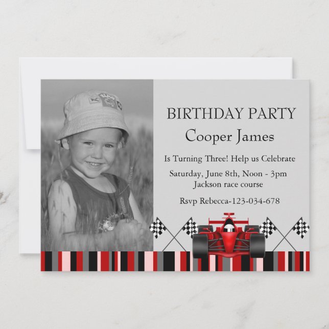 Red & Black Race Car Birthday Invite (Front)