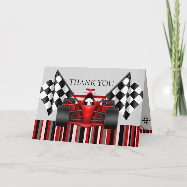 Red & Black Race Car Thank You Card (Front)