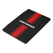 Red Black Racing Stripes Stylish Name Monogrammed iPad Pro Cover (Side)