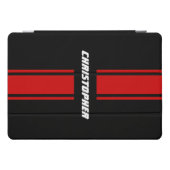 Red Black Racing Stripes Stylish Name Monogrammed iPad Pro Cover (Horizontal)