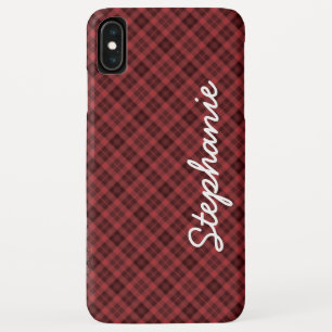 Red Black Retro Tartan Plaid Name iPhone XS Max Case