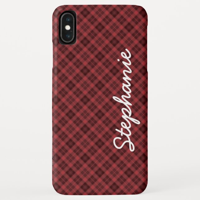 Red Black Retro Tartan Plaid Name Case-Mate iPhone Case (Back)