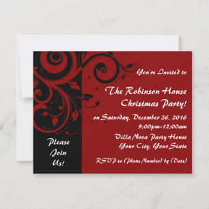 Red+Black Reverse Swirl Holiday Party Invitations