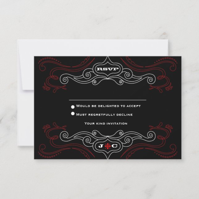 Red & Black Rock 'n' Roll Wedding RSVP Invitation (Front)