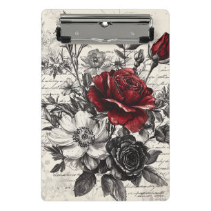 Red Black Rose Antique Manuscript Flowers Mini Clipboard