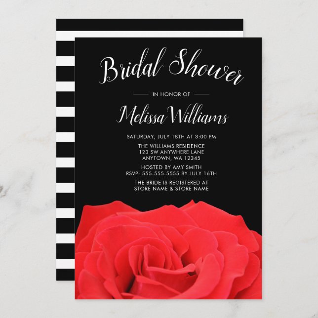 Red & Black Rose Bridal Shower Invitations (Front/Back)