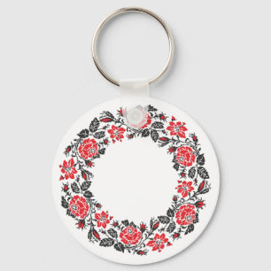 Red & Black Rose circle cross-stitch Pattern Key Ring