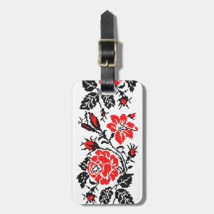 Red&Black Rose cross-stitch Russian Pattern Luggage Tag