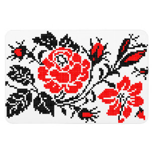Red&Black Rose cross-stitch Russian Pattern Magnet