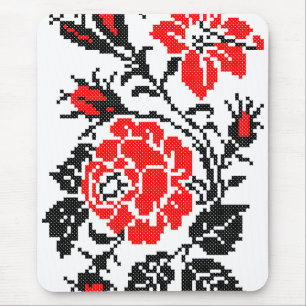 Red&Black Rose cross-stitch Russian Pattern Mouse Pad