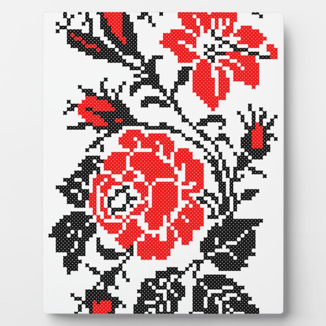 Red&Black Rose cross-stitch Russian Pattern Plaque (Front)