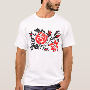 Red&Black Rose cross-stitch Russian Pattern T-Shirt