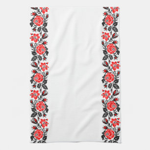 Red&Black Rose cross-stitch Russian Pattern Tea Towel