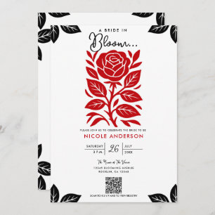 Red & Black Rose Floral Bridal Shower Invitation