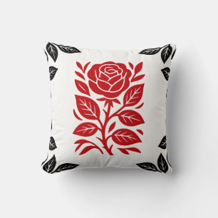 Red & Black Rose Floral Modern Glam Cushion
