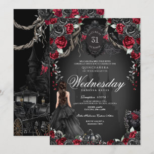 Red & Black Rose Quinceañera Halloween Gothic Invitation