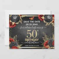 Red Black Roses 50th Birthday Save the Date