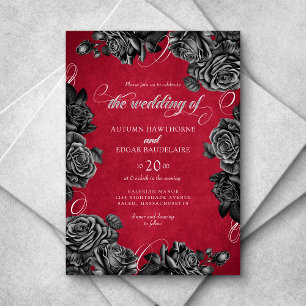 Red Black Roses Gothic Wedding Invitation