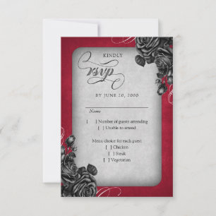 Red Black Roses Gothic Wedding RSVP Card