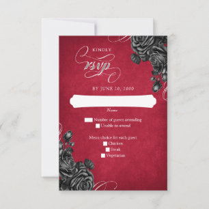 Red Black Roses Gothic Wedding RSVP Card
