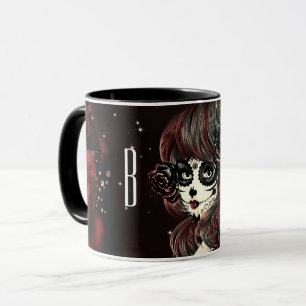 Red Black Roses Sugar Skull Girl Personalised Mug