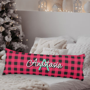 Red Black Rustic Buffalo Check Plaid Monogrammed Body Cushion