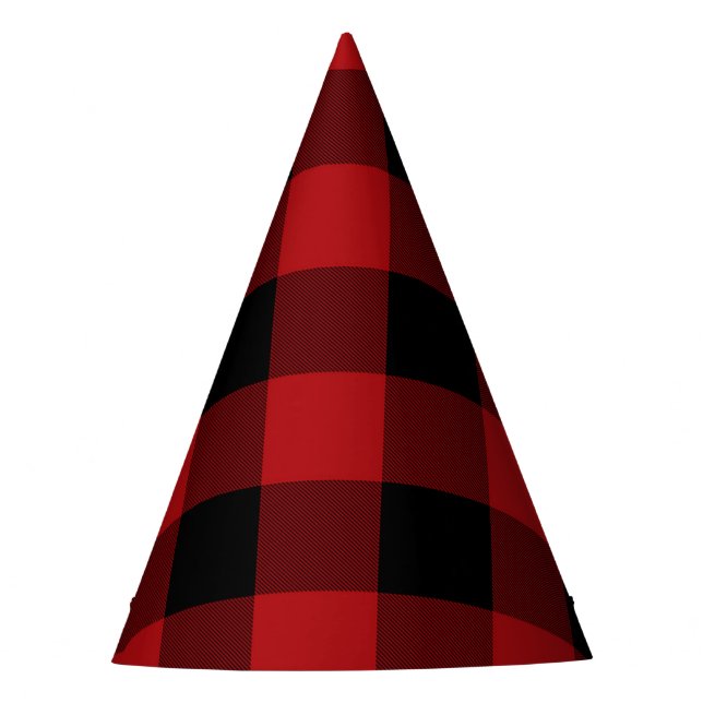 Red & Black Rustic Buffalo Plaid Birthday Party Hat (Front)
