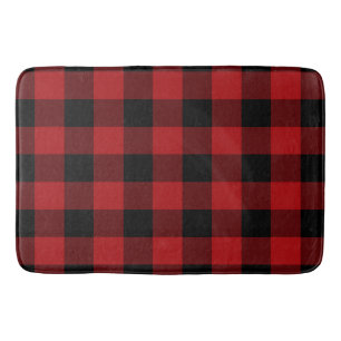 Red Black Rustic Buffalo Plaid Chequered Bath Mat