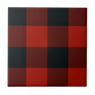 Red Black Rustic Buffalo Plaid Print  Ceramic Tile