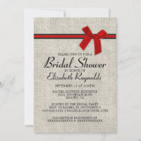 Red Black Rustic Burlap Bridal Shower Invitations