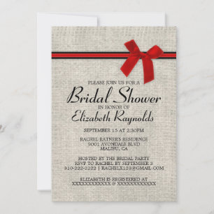 Red Black Rustic Burlap Bridal Shower Invitations