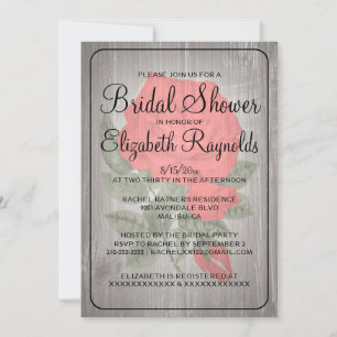Red Black Rustic Floral Bridal Shower Invitations