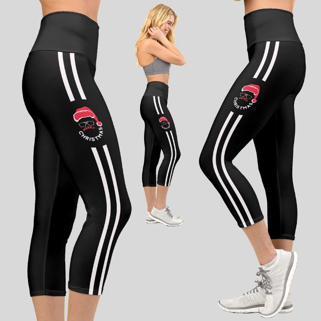 Red Black Santa Claus Christmas Holiday Party Capri Leggings (Creator Uploaded)