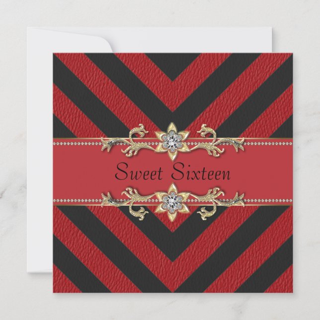 Red Black Sassy Stripe Sweet Sixteen Invitation (Front)