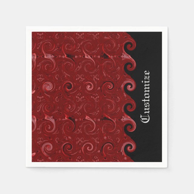 Red & Black Satin Curls Napkins (Front)