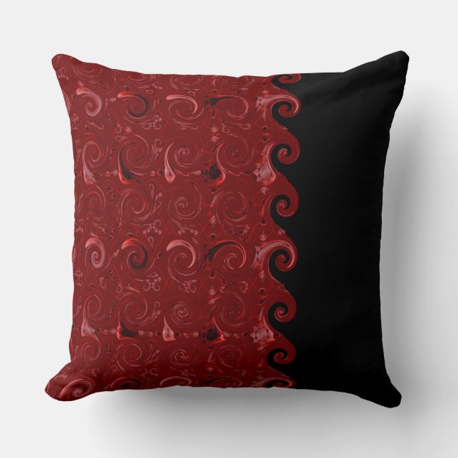 Red & Black Satin Curls Pattern Throw Pillow (Front)