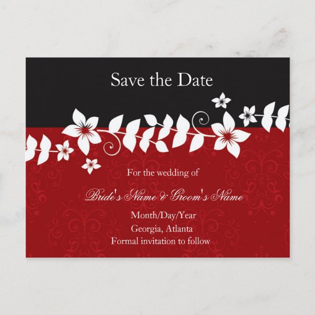 Red Black Save the date postcard (Front)