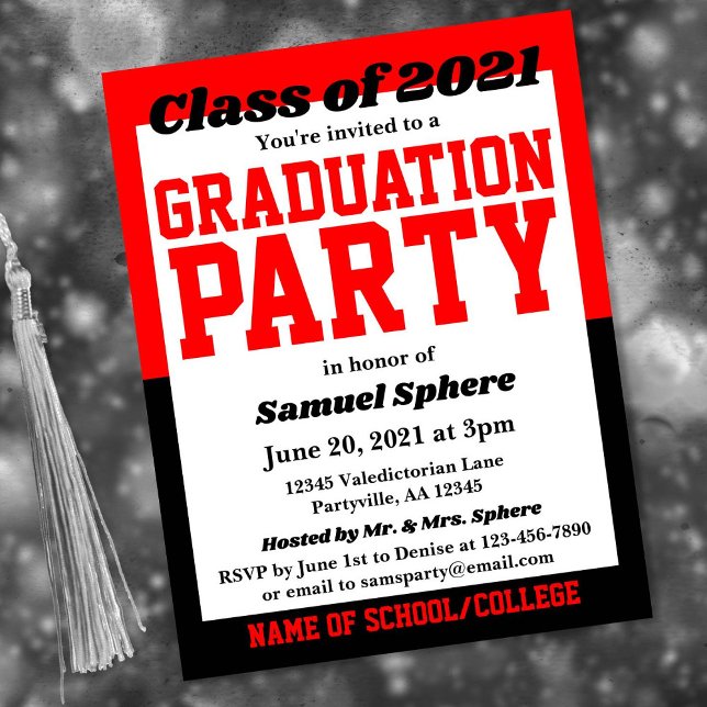 Red Black School Colours Graduation Invitation Postcard (Creator Uploaded)