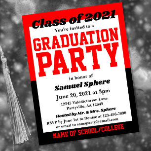Red Black School Colours Graduation Invitation Postcard