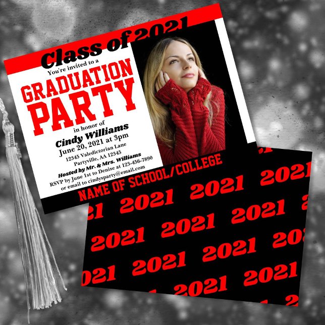 Red Black School Colours Photo Graduation Invitation (Creator Uploaded)