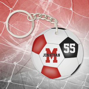 red black school colours soccer bag tag key ring