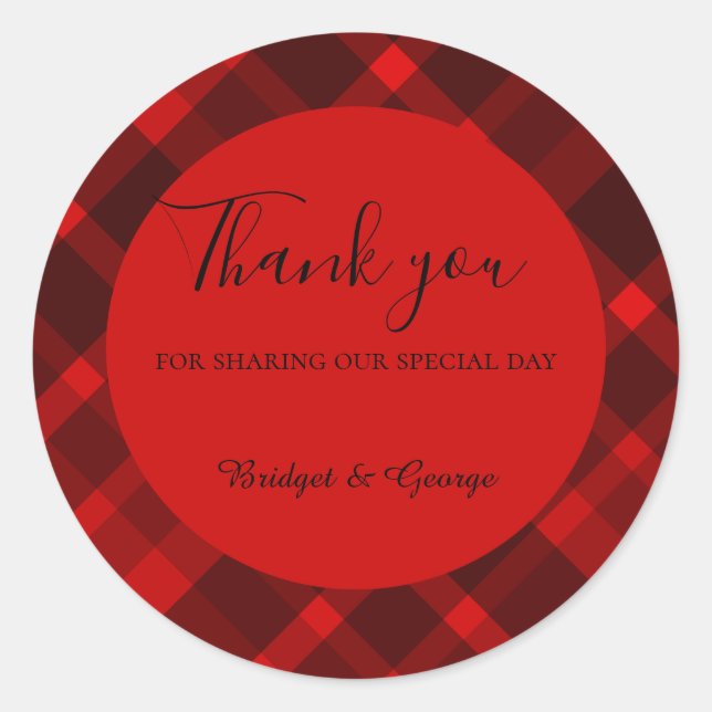 red black scottish celtic tartan wedding pattern classic round sticker (Front)