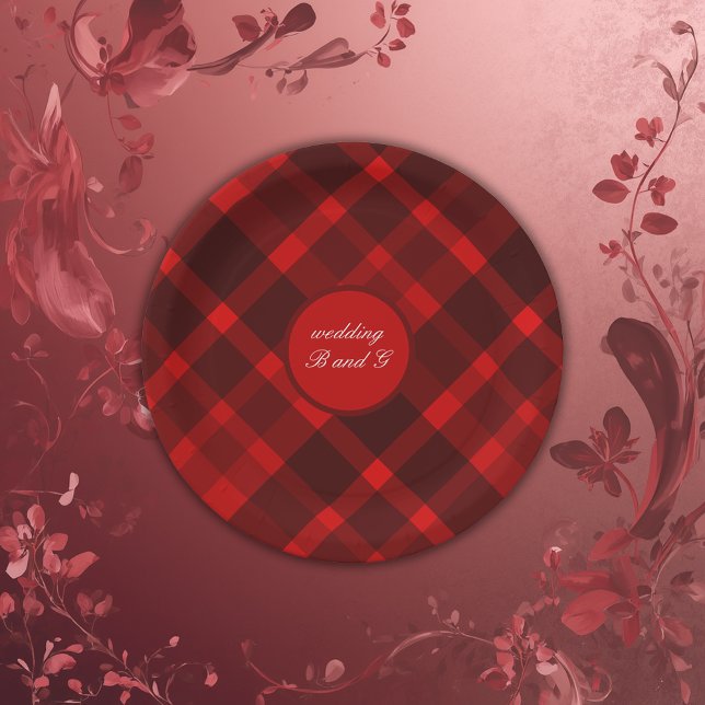 red black scottish celtic tartan wedding pattern paper plate (Creator Uploaded)